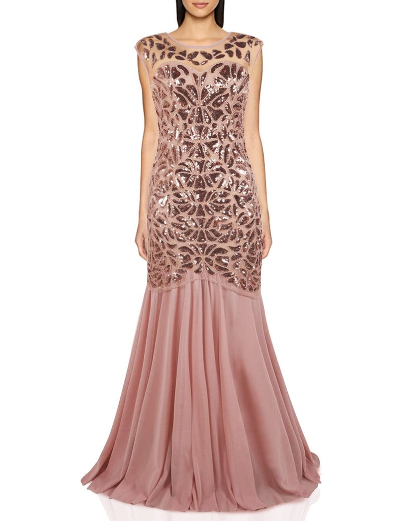 PrettyGuide Women 's 1920s Sequin Gatsby Flapper Formal Evening Prom Dress M Pink - Image 1